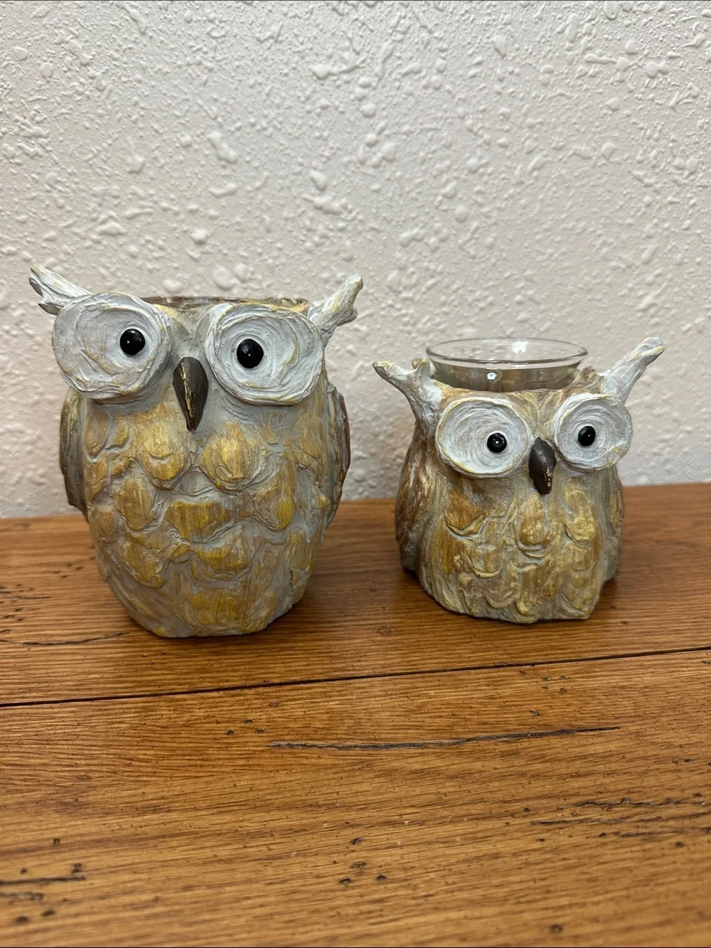 Owl Resin Candle Holders - Set of 2 in Brown and Cream